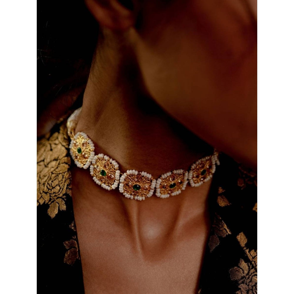 ZARIIN Green Gold Plated Handcrafted Choker Necklace