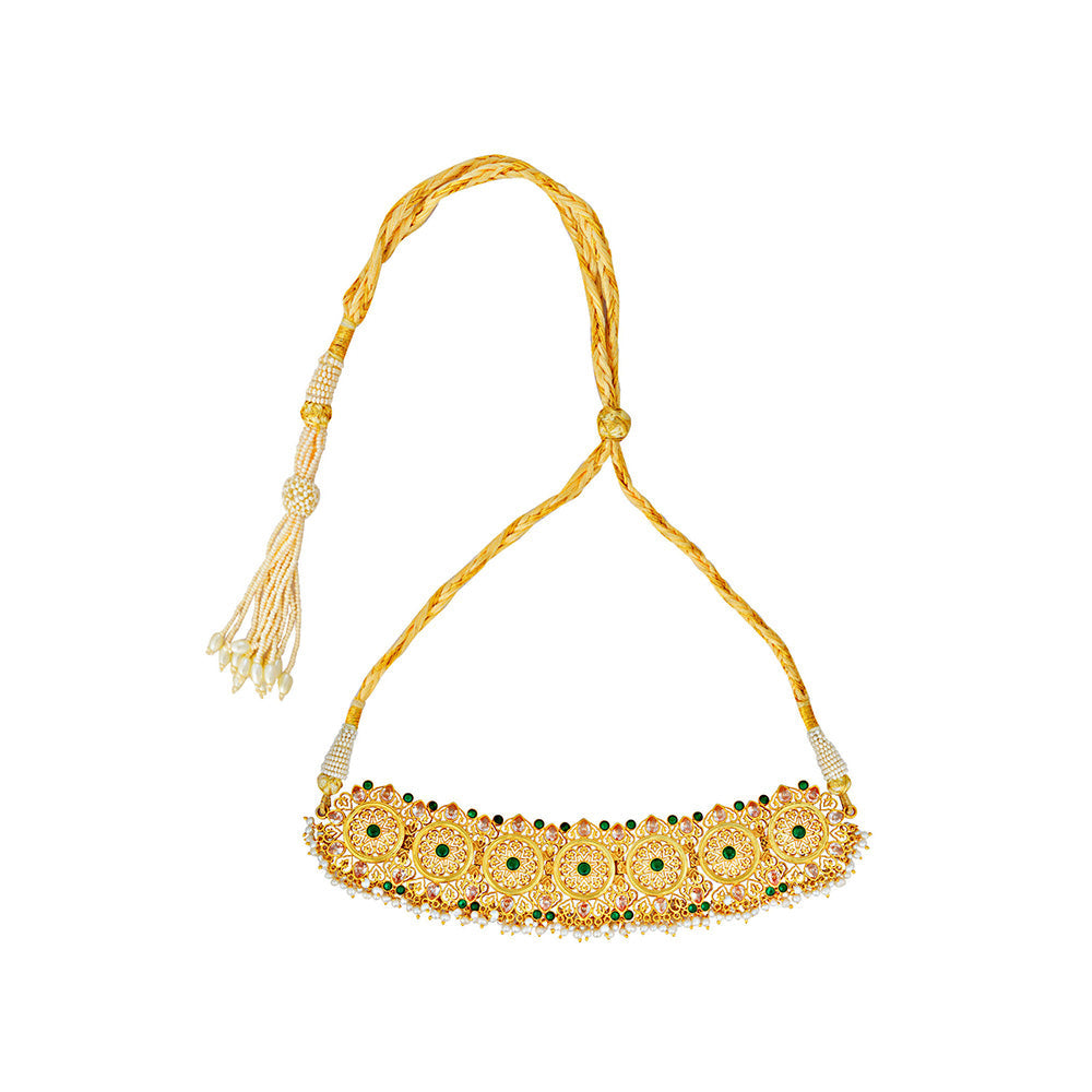 ZARIIN Green Gold Plated Handcrafted Choker Necklace