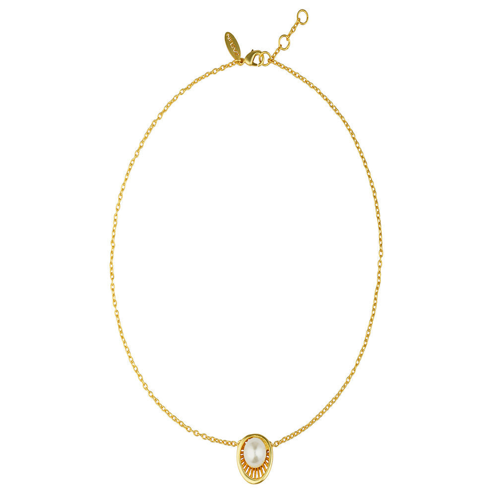 ZARIIN 22Kt Gold Plated White Shell Pearl Glam Pendant Necklace