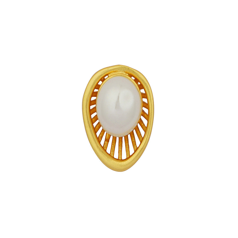 ZARIIN 22Kt Gold Plated Brass White Shell Pearl Glam & Party Wear Studs Earrings