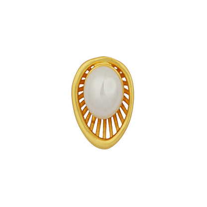 ZARIIN 22Kt Gold Plated Brass White Shell Pearl Glam & Party Wear Studs Earrings