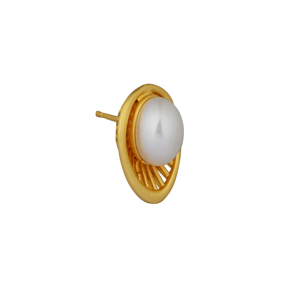 ZARIIN 22Kt Gold Plated Brass White Shell Pearl Glam & Party Wear Studs Earrings
