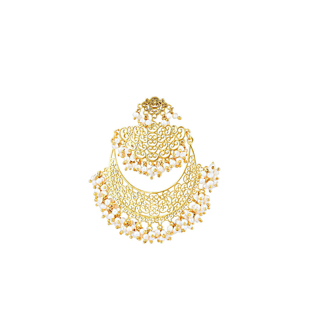 ZARIIN 22Kt Gold Plated Handcrafted with Natural Fresh Water White Pearl Wedding Drop Earrings
