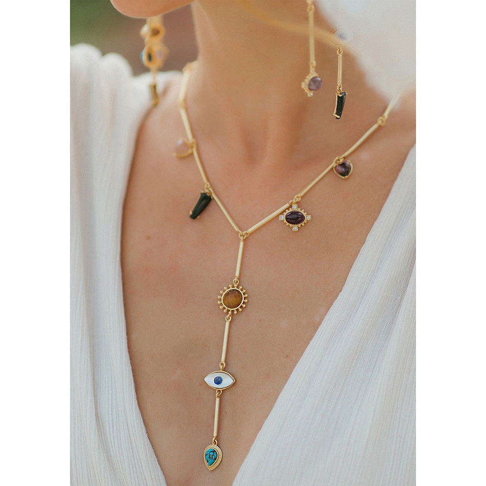 ZARIIN 22Kt Gold Plated Multi Stone Healing Pendants Necklace