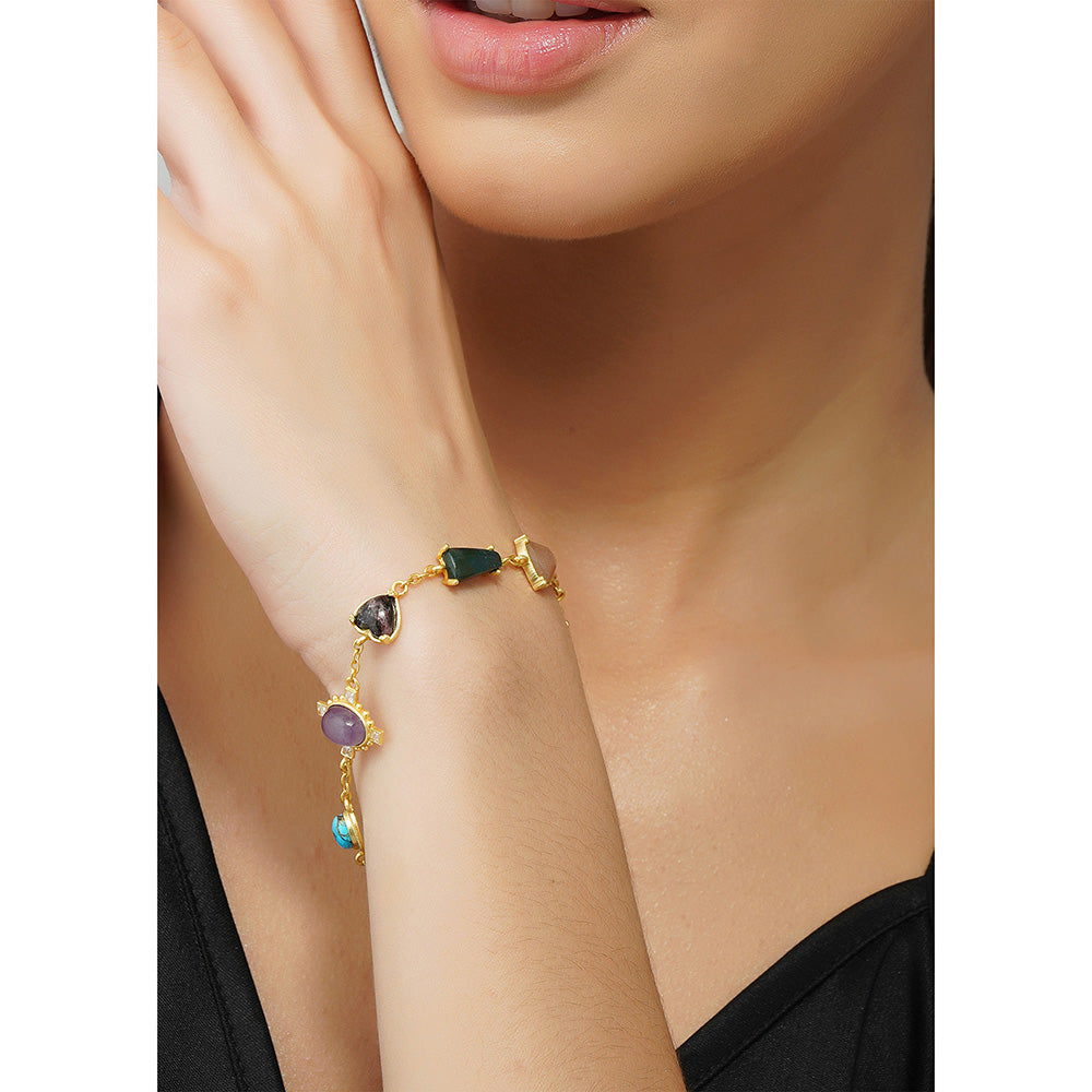 ZARIIN 22Kt Gold Plated Multi Stone Healing Bracelet