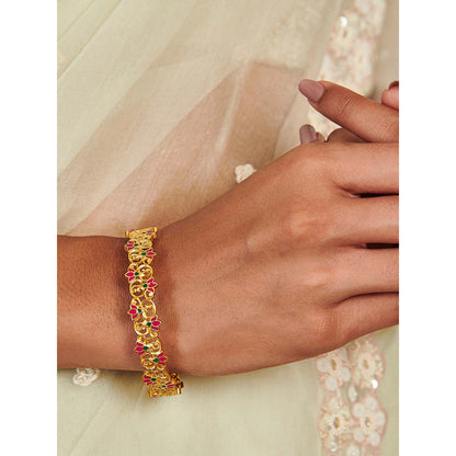 ZARIIN 22KT Gold Dipped in Pink Enamel Blooming Tales Lotus Bangle