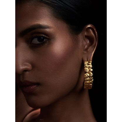 ZARIIN 22k Gold Plated Gold Nuggets Hoop Earrings