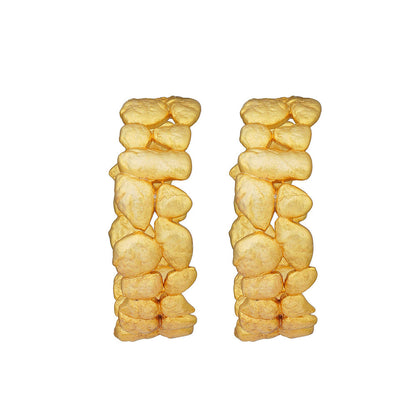 ZARIIN 22k Gold Plated Gold Nuggets Hoop Earrings