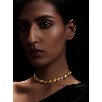 ZARIIN 22k Gold Plated Gold nuggets Choker Necklace