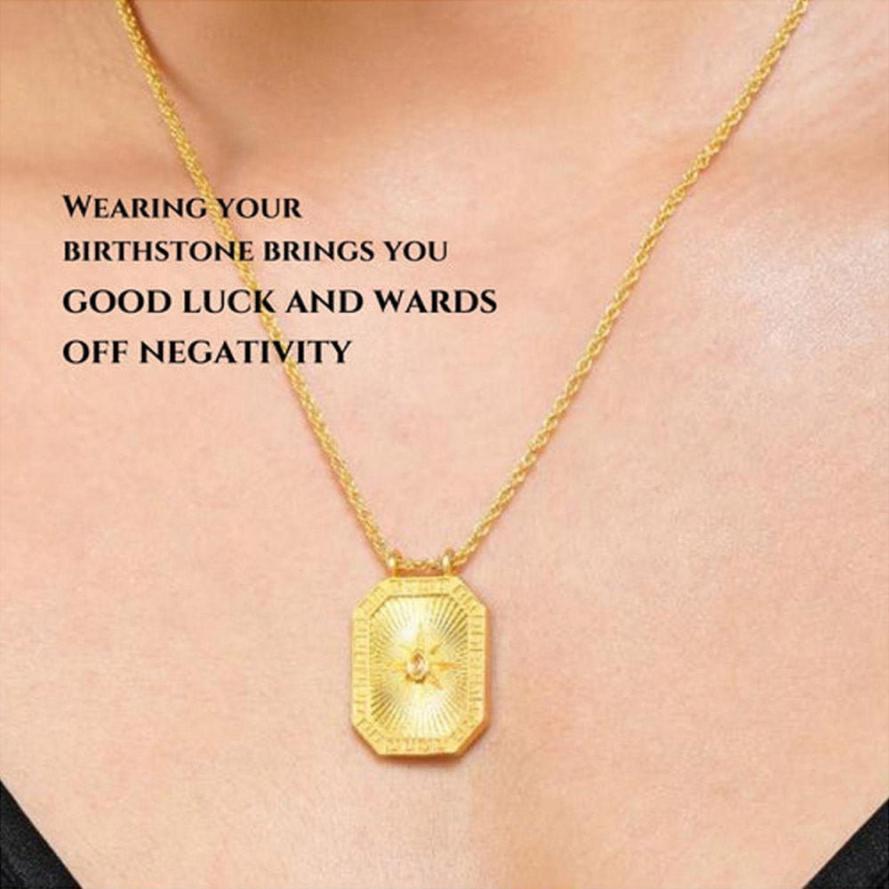 ZARIIN Aries Zodiac Tablet Reversible Necklace With Clear Quartz
