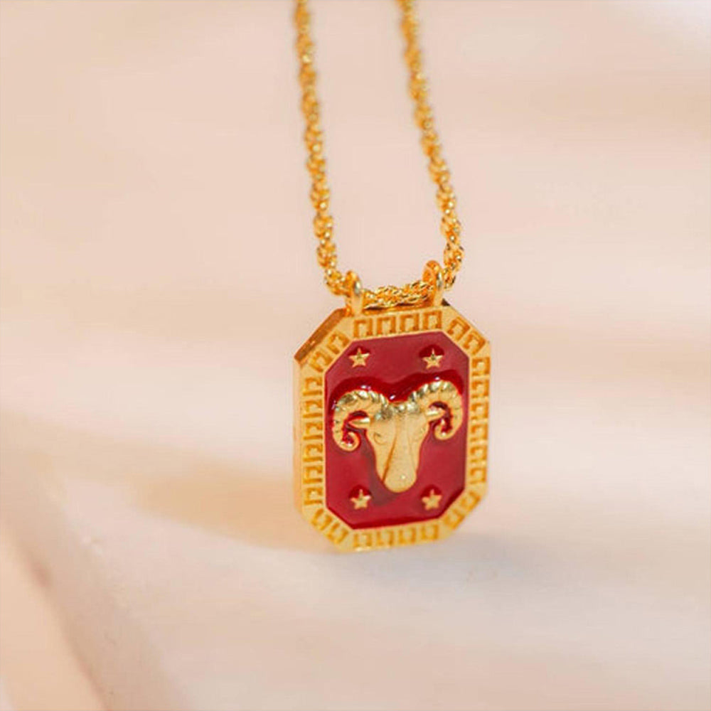 ZARIIN Aries Zodiac Tablet Reversible Necklace With Clear Quartz