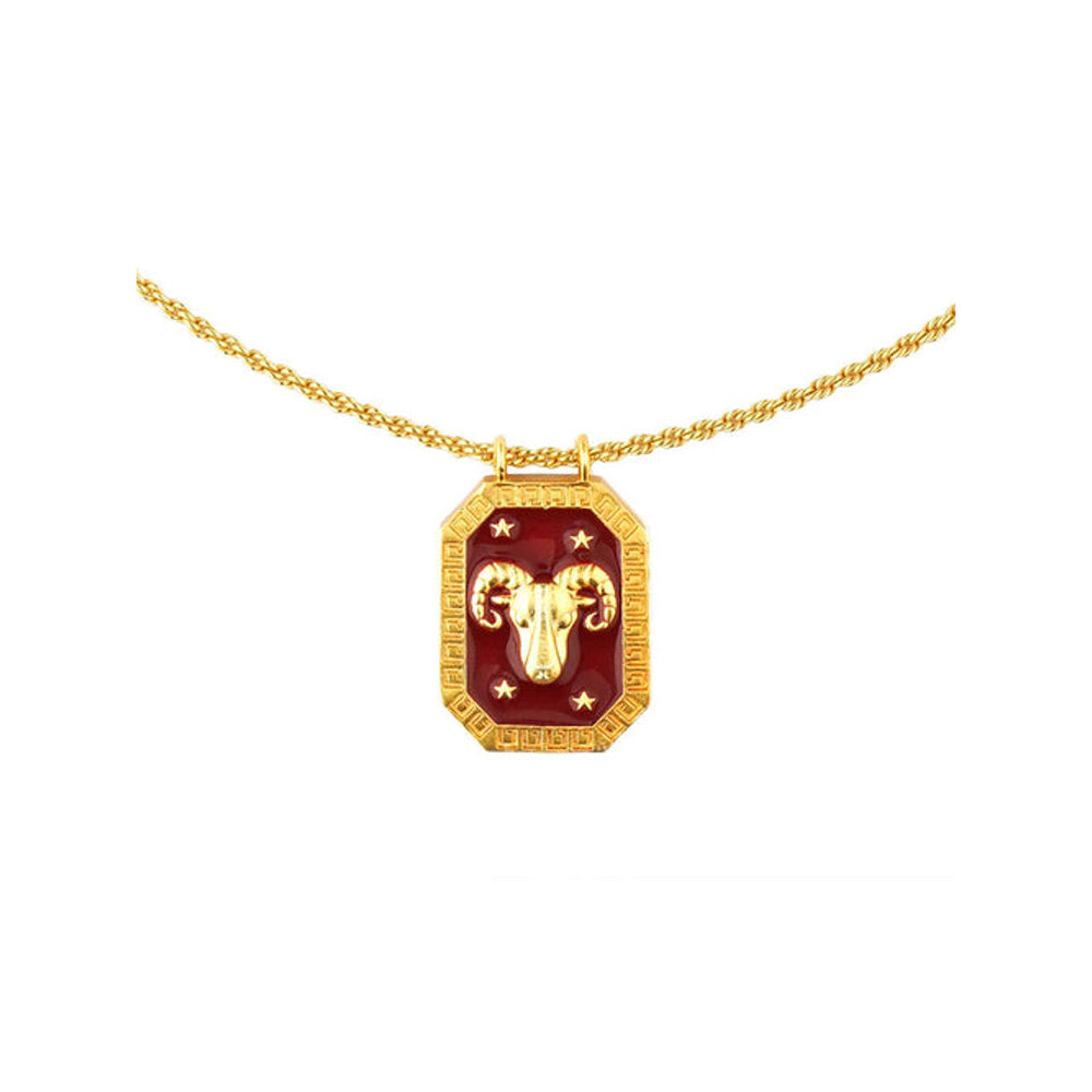 ZARIIN Aries Zodiac Tablet Reversible Necklace With Clear Quartz