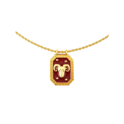 ZARIIN Aries Zodiac Tablet Reversible Necklace With Clear Quartz
