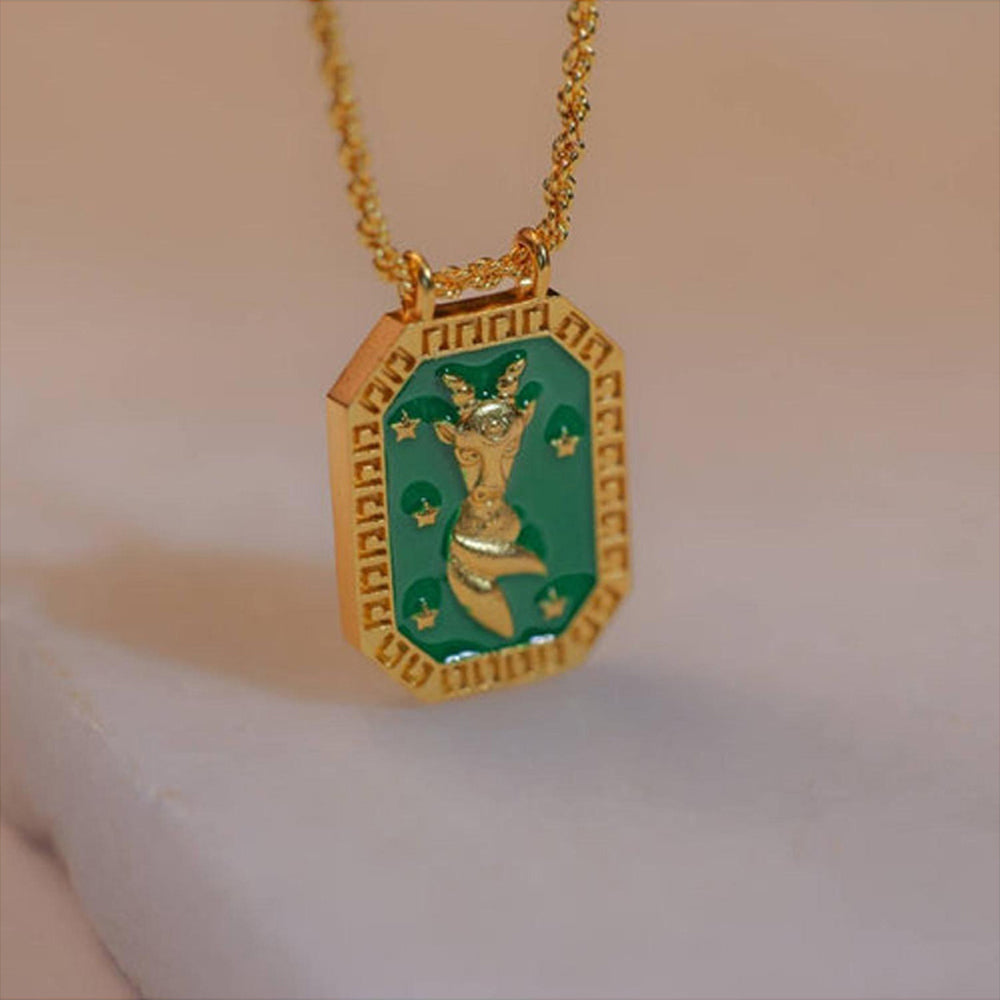 ZARIIN Capricorn Zodiac Tablet Reversible Necklace With Garnet