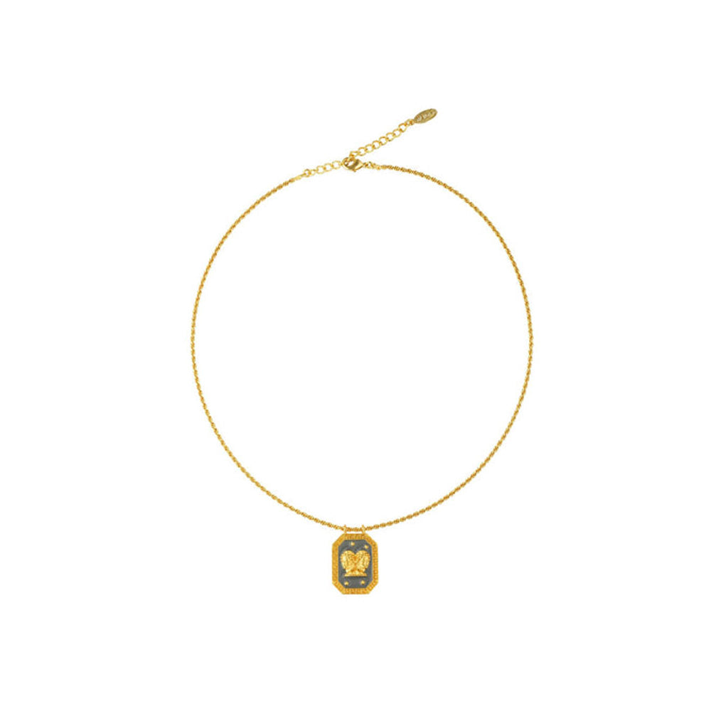 ZARIIN Gemini Zodiac Tablet Reversible Necklace With Pearl