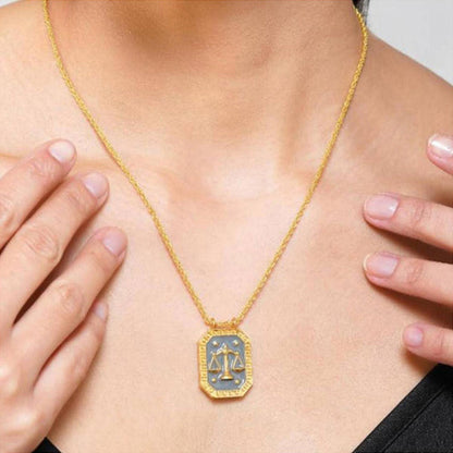ZARIIN Libra Zodiac Tablet Reversible Necklace With Opal
