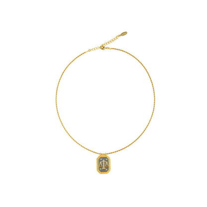 ZARIIN Libra Zodiac Tablet Reversible Necklace With Opal