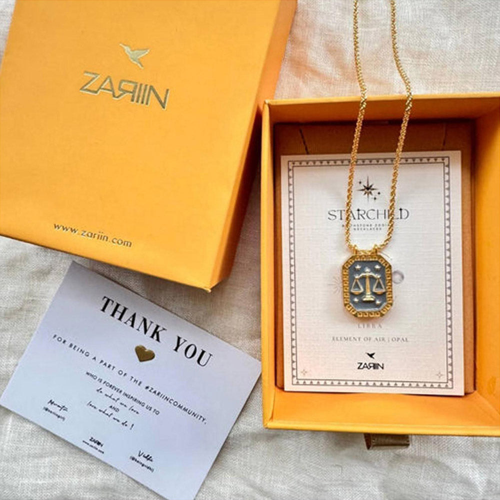 ZARIIN Libra Zodiac Tablet Reversible Necklace With Opal