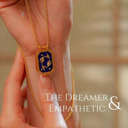 ZARIIN Pisces Zodiac Tablet Reversible Necklace With Aquamarine