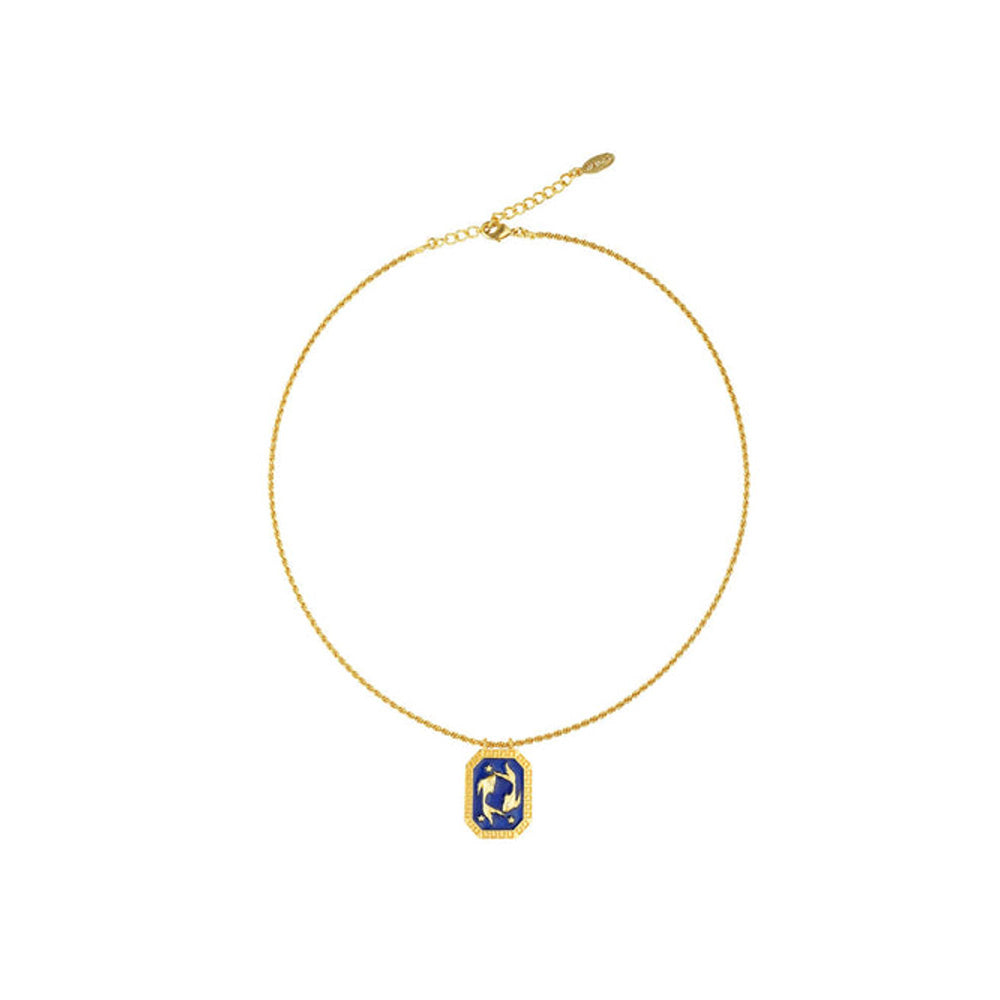 ZARIIN Pisces Zodiac Tablet Reversible Necklace With Aquamarine