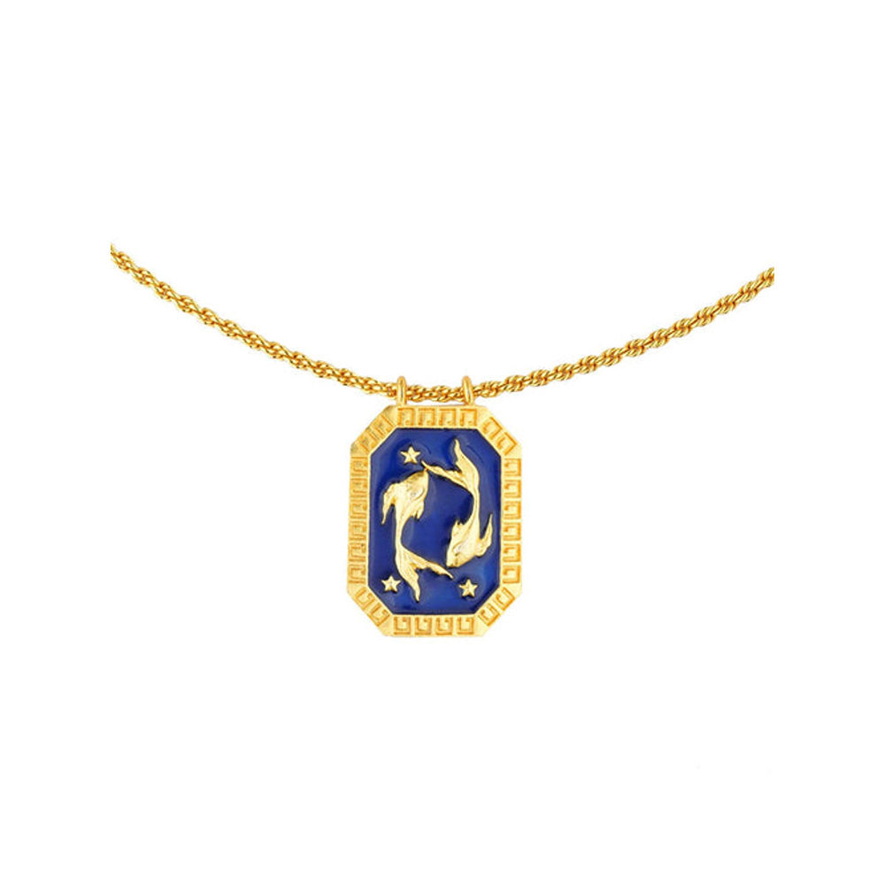 ZARIIN Pisces Zodiac Tablet Reversible Necklace With Aquamarine