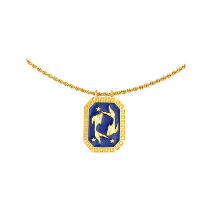 ZARIIN Pisces Zodiac Tablet Reversible Necklace With Aquamarine