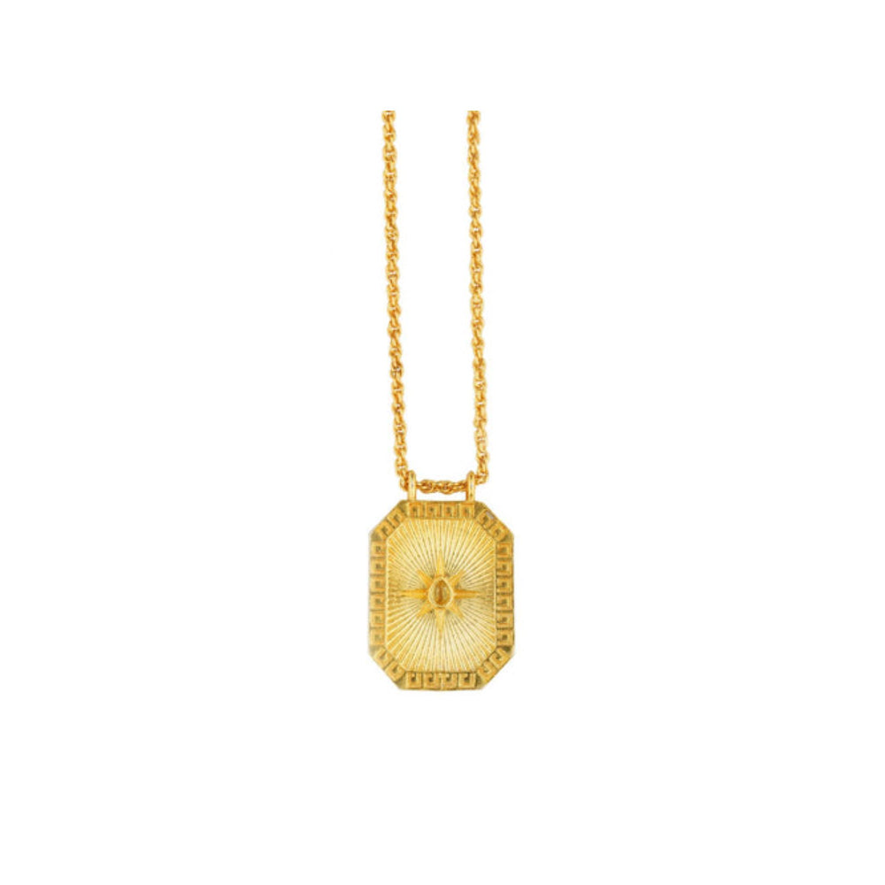 ZARIIN Pisces Zodiac Tablet Reversible Necklace With Aquamarine