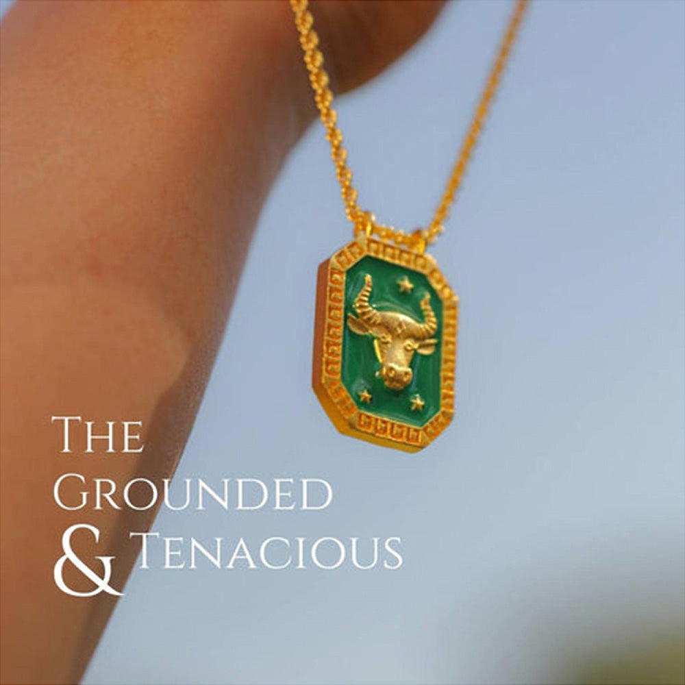 ZARIIN Taurus Zodiac Tablet Reversible Necklace With Chrysoprase