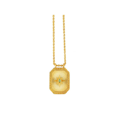 ZARIIN Taurus Zodiac Tablet Reversible Necklace With Chrysoprase