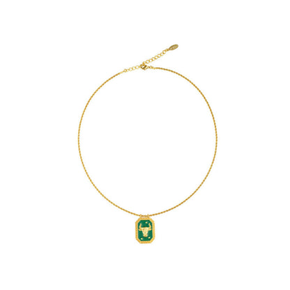 ZARIIN Taurus Zodiac Tablet Reversible Necklace With Chrysoprase
