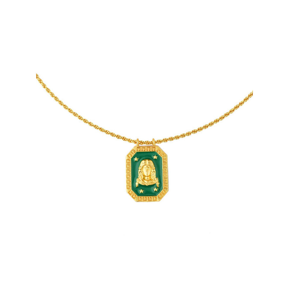 ZARIIN Virgo Zodiac Tablet Reversible Necklace With Lapis Lazuli