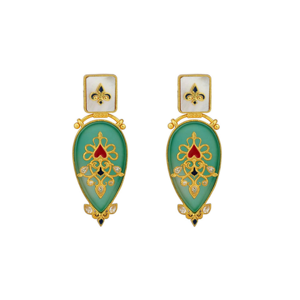 ZARIIN Grandma'S Treasure Green Onyx Statement Earrings