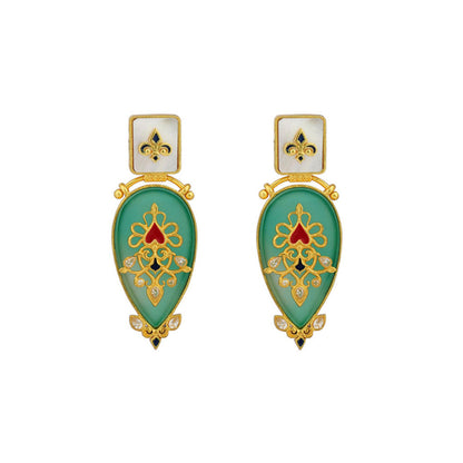 ZARIIN Grandma'S Treasure Green Onyx Statement Earrings