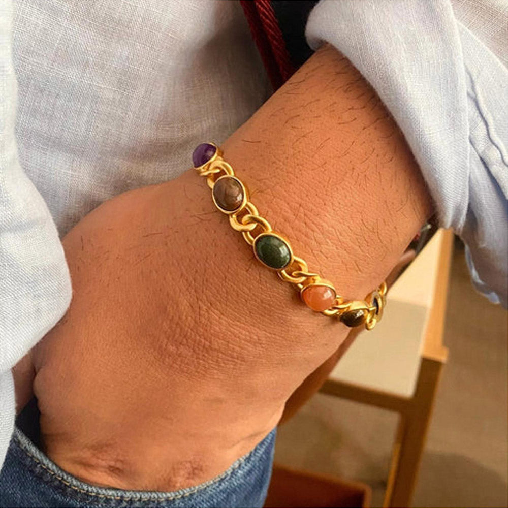 ZARIIN 7 Gemstones Chakra Balancing Bracelet, In Gold For Men