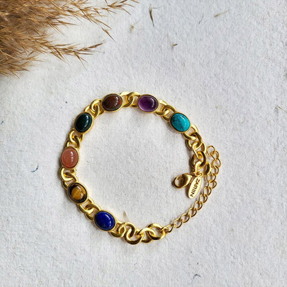 ZARIIN 7 Gemstones Chakra Balancing Bracelet, In Gold For Men