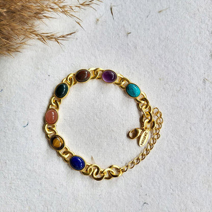 ZARIIN 7 Gemstones Chakra Balancing Bracelet, In Gold For Men