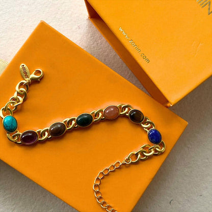 ZARIIN 7 Gemstones Chakra Balancing Bracelet, In Gold For Men