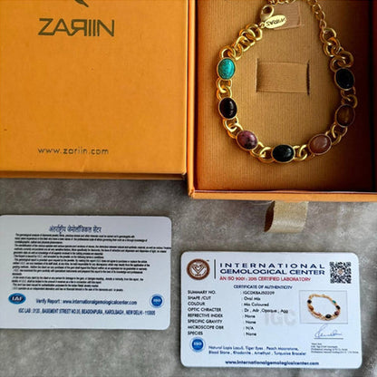 ZARIIN 7 Gemstones Chakra Balancing Bracelet, In Gold For Men