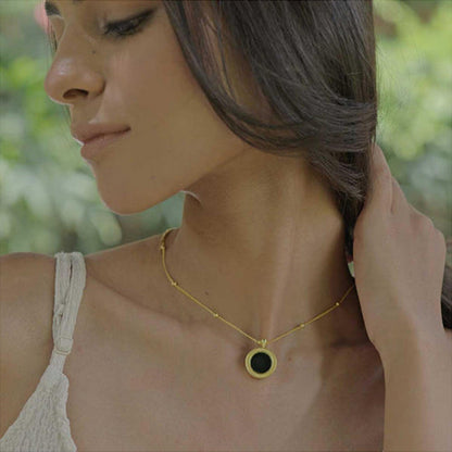 ZARIIN Harmony Pendant Necklace And Stud Earrings Set - Black Onyx
