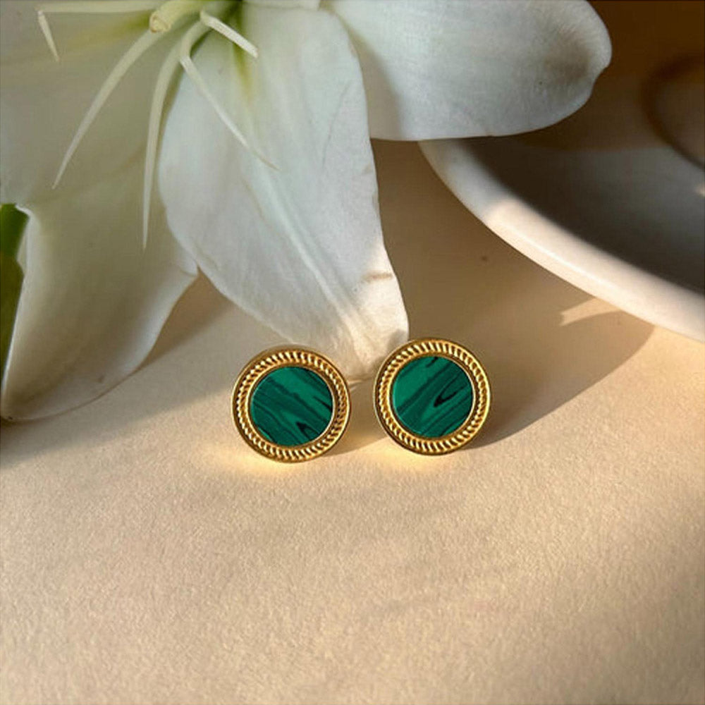 ZARIIN Harmony Pendant Necklace And Stud Earrings Set - Malachite