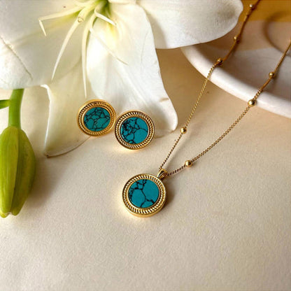 ZARIIN Harmony Pendant Necklace And Stud Earrings Set - Turquoise