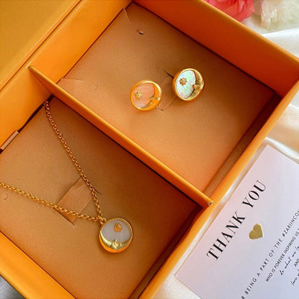 ZARIIN Magic Of The Moon Pendant Necklace And Stud Earrings Set