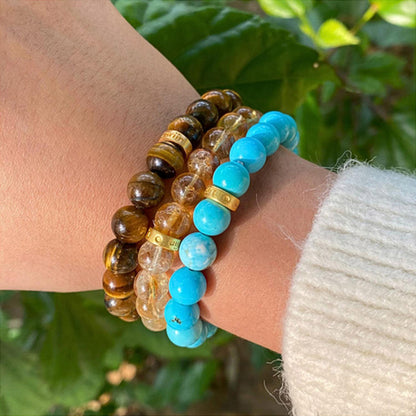 ZARIIN Bracelet Set For Confidence And Public Speaking - Tiger S Eye, Citrine And Turquoise