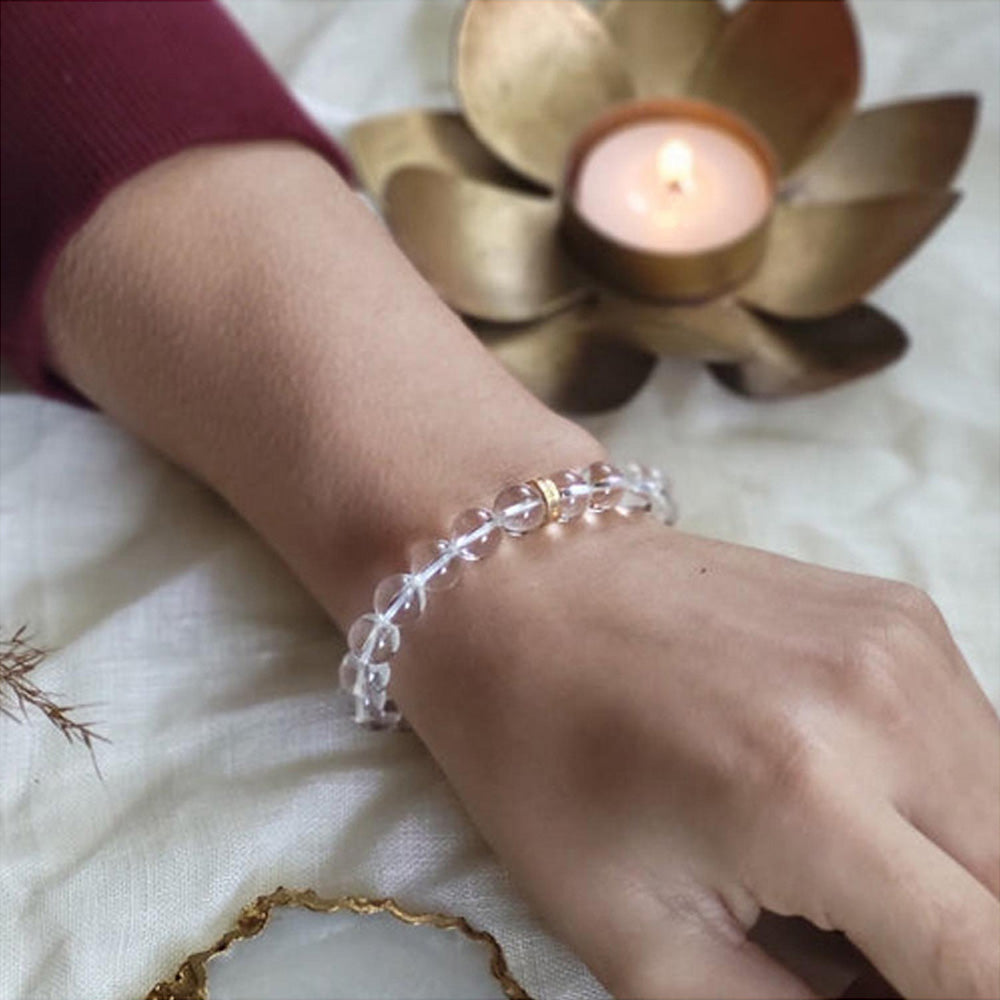 ZARIIN Clear Quartz Bead Bracelet For Master Cleanser And Amplifier