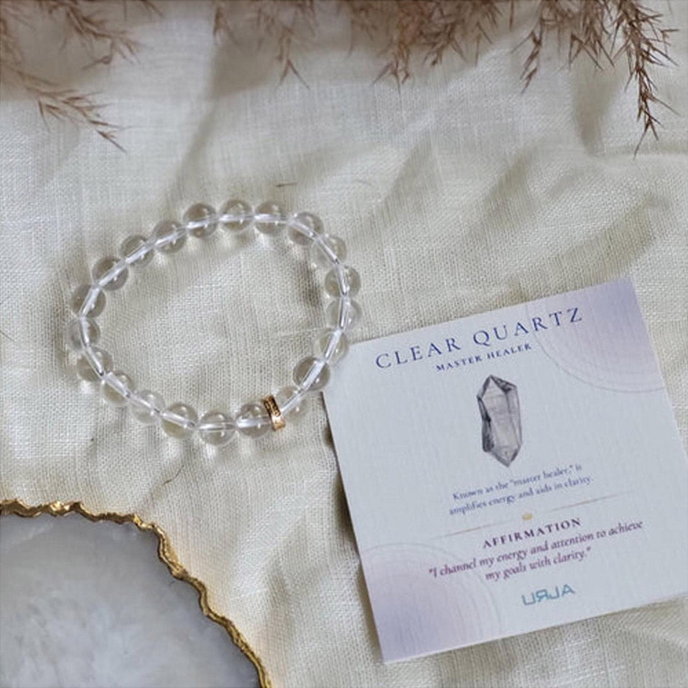 ZARIIN Clear Quartz Bead Bracelet For Master Cleanser And Amplifier