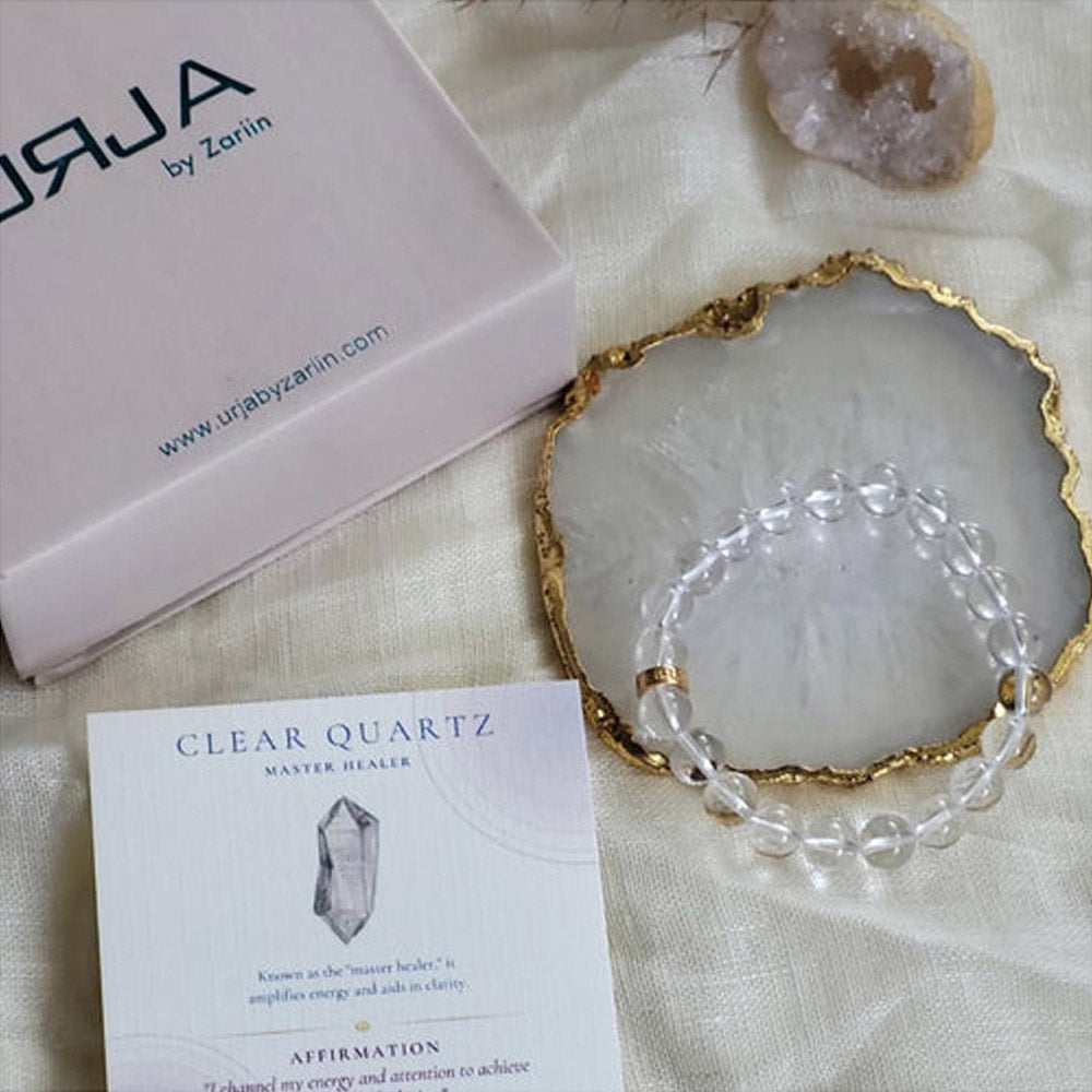 ZARIIN Clear Quartz Bead Bracelet For Master Cleanser And Amplifier