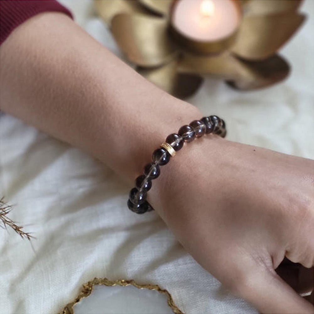 ZARIIN Smoky Quartz Bead Bracelet For Grounding And Security