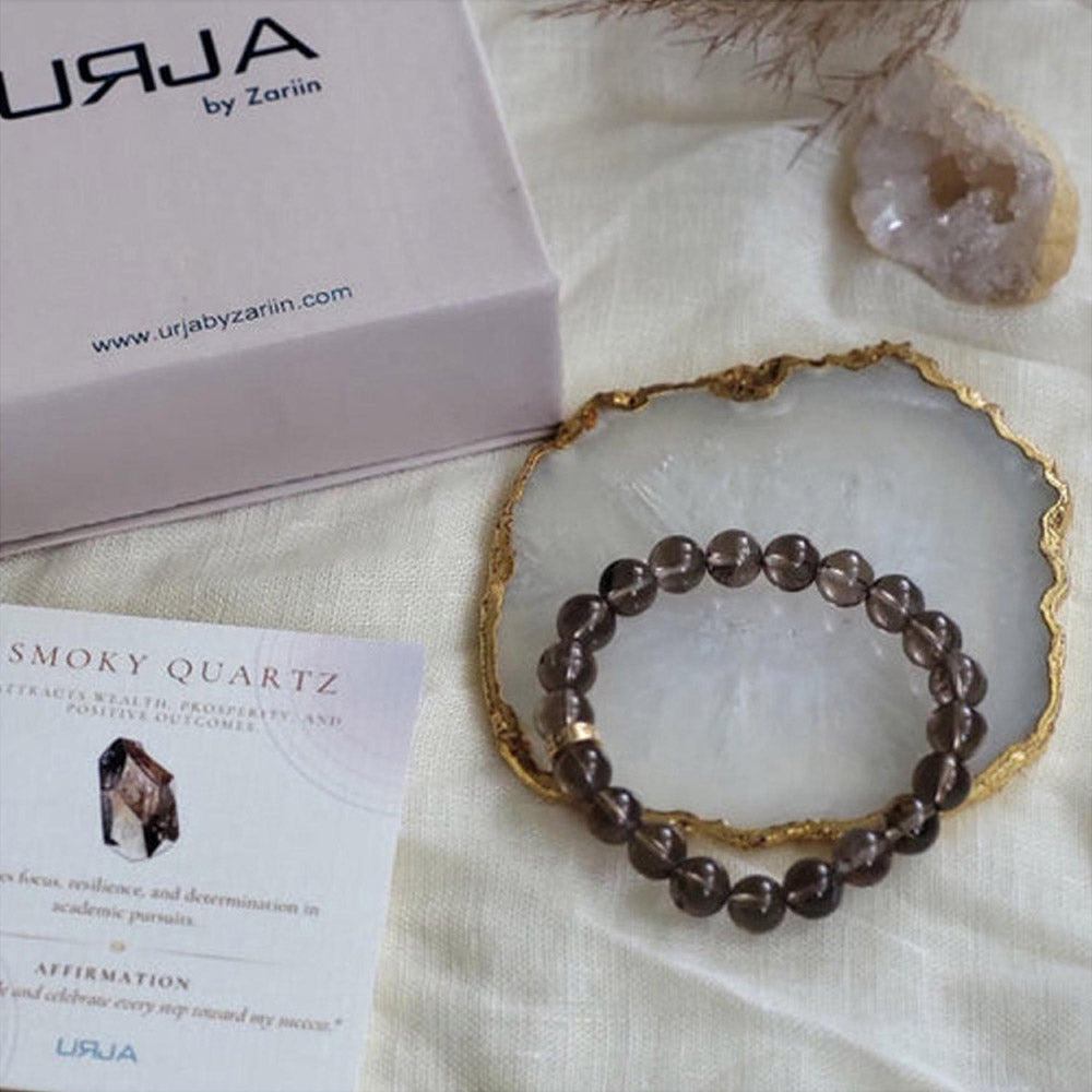 ZARIIN Smoky Quartz Bead Bracelet For Grounding And Security
