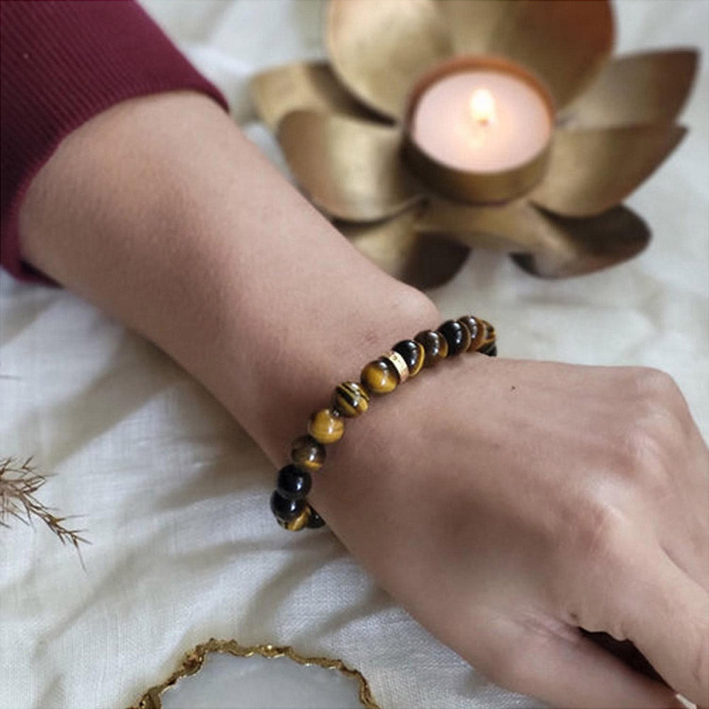 ZARIIN Tigers Eye Bead Bracelet For Courage And Strength