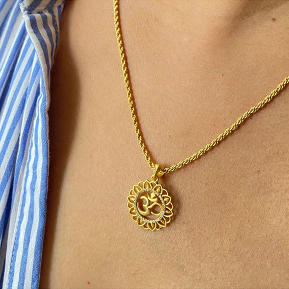 ZARIIN Glory Of Om Pendant Necklace With Cubic Zircons